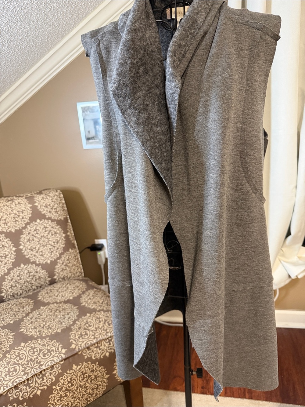 Altar'd State Gray Sleeveless Waterfall Vest